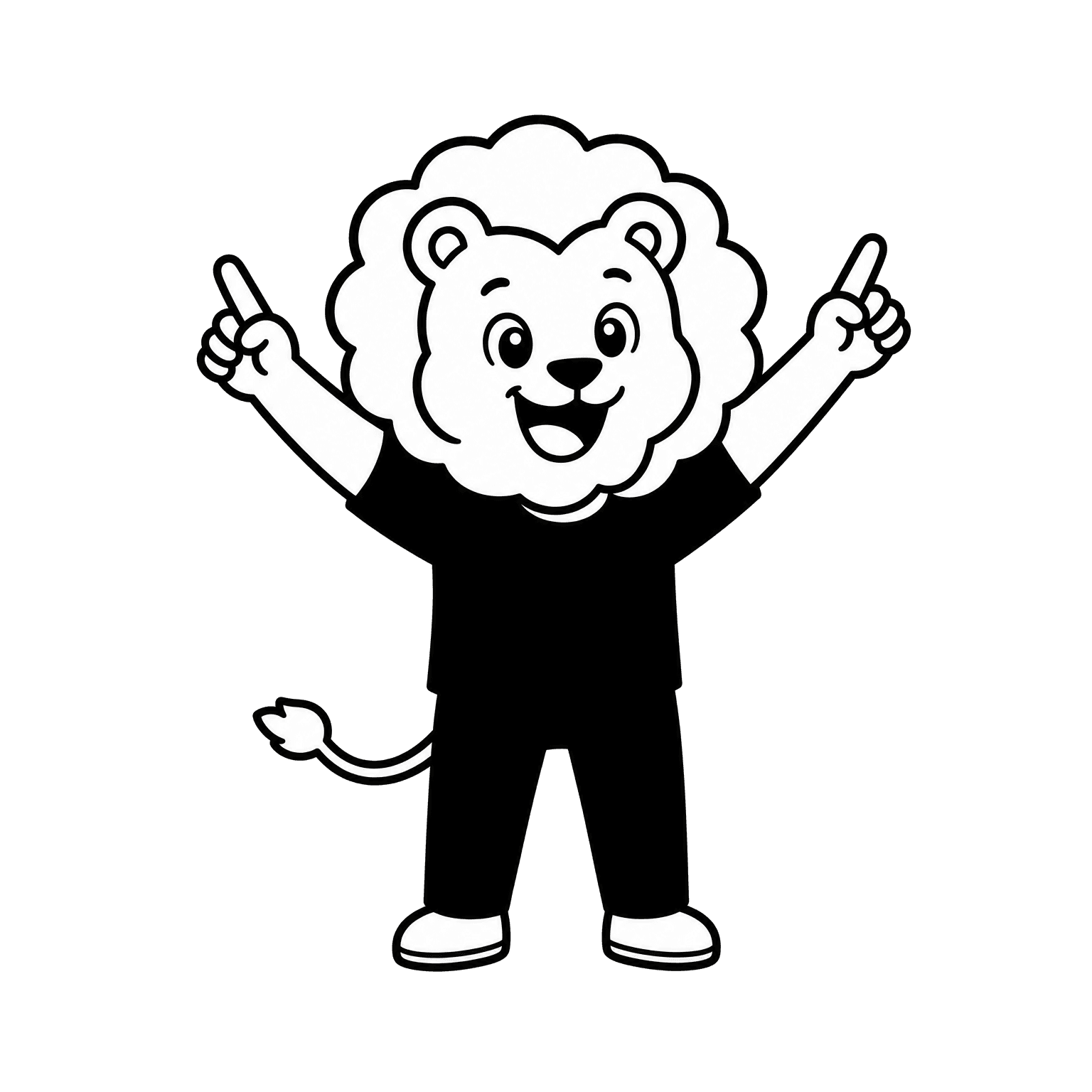 Mascotte lion pointant vers les deux boutons