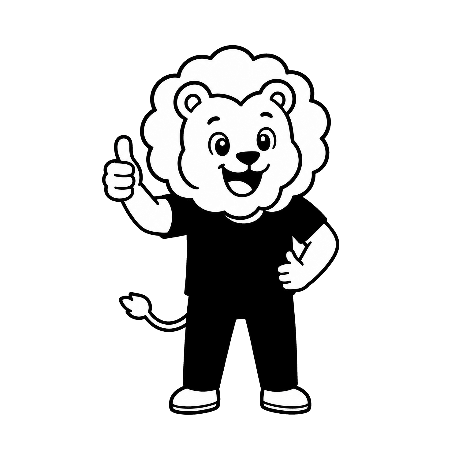 Mascotte lion satisfaite, pouce vers le haut
